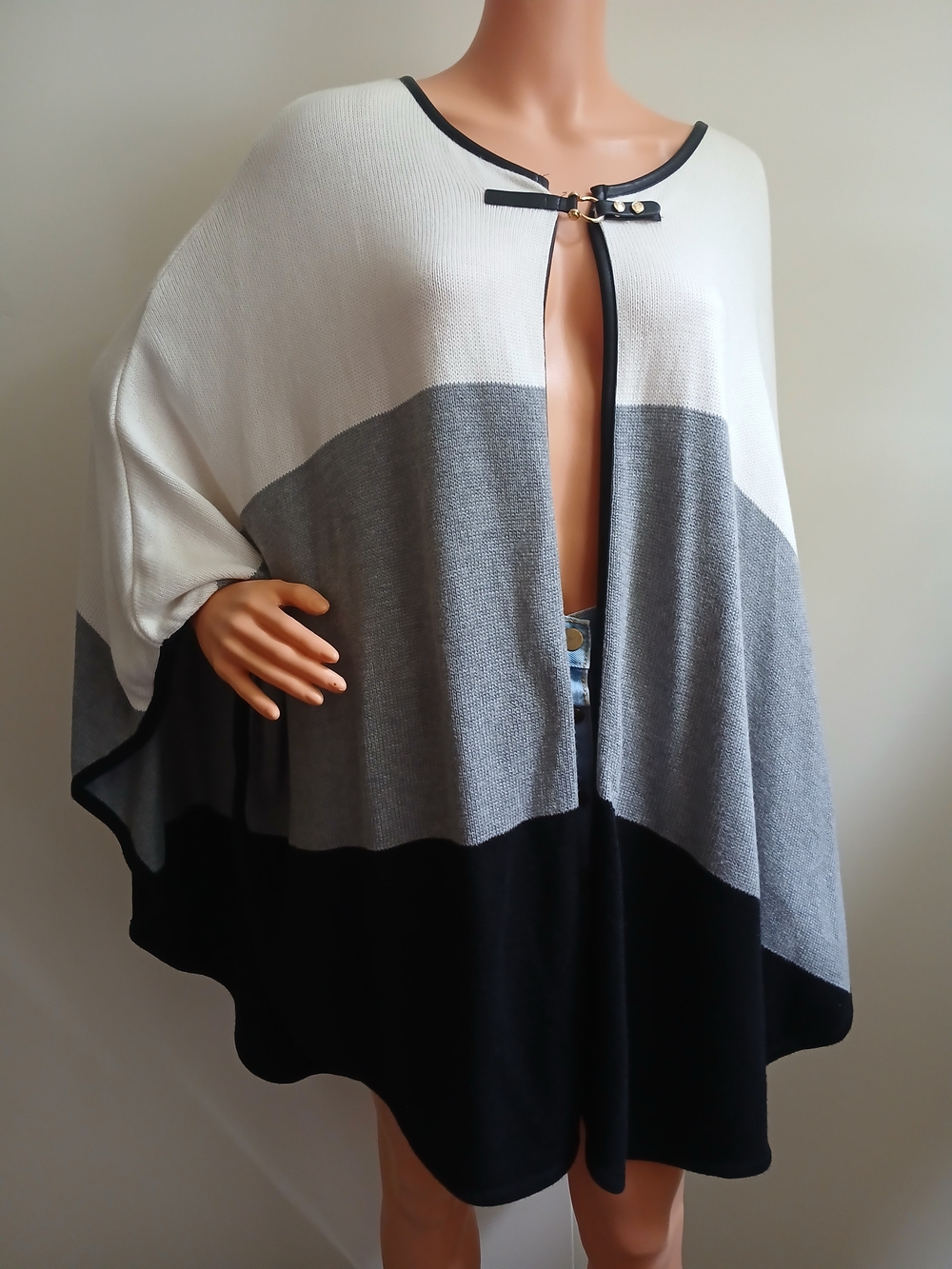 White House Black Market Color Block Poncho Cape Sweater XL